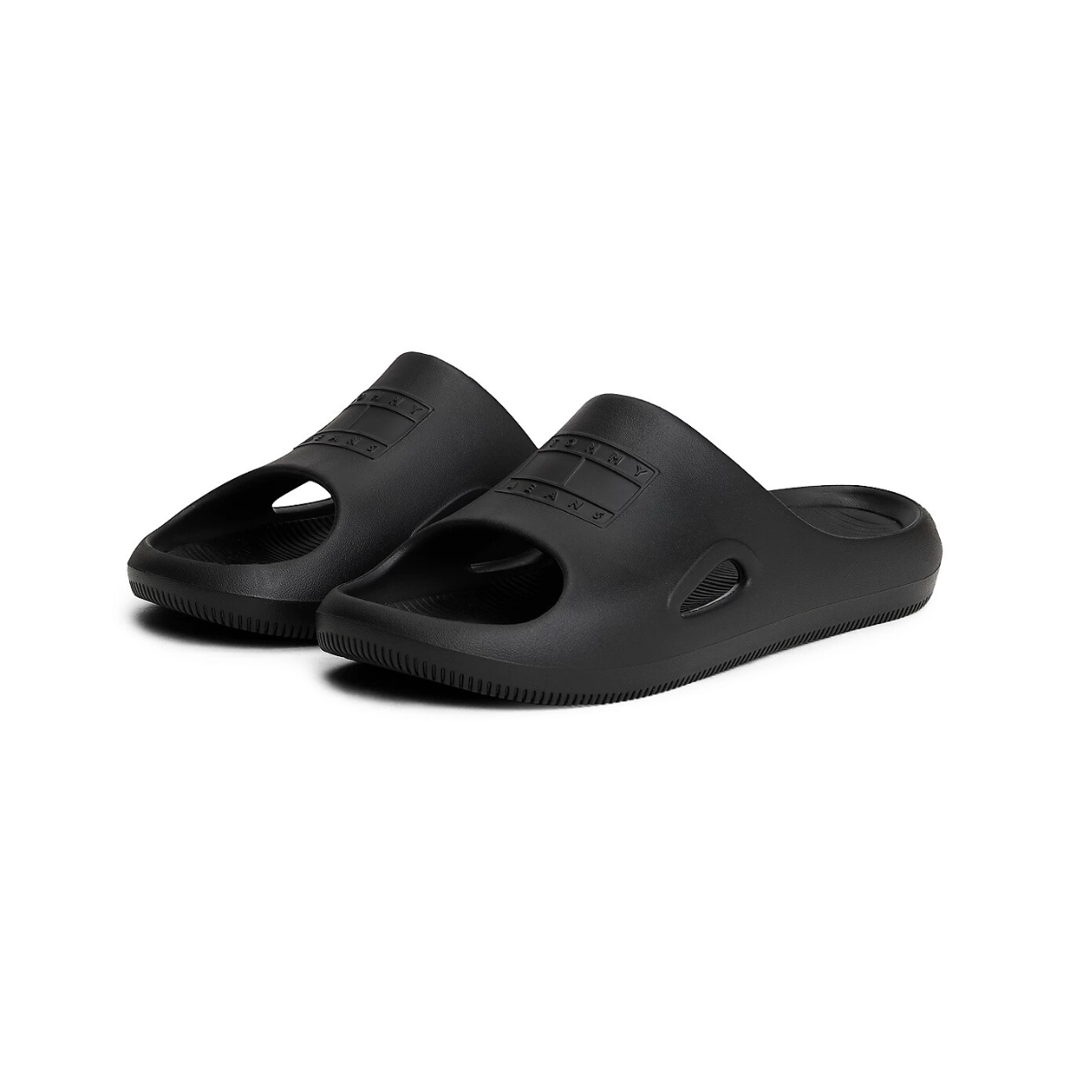Tommy Hilfiger Cutout Embossed Pool Slides BLK