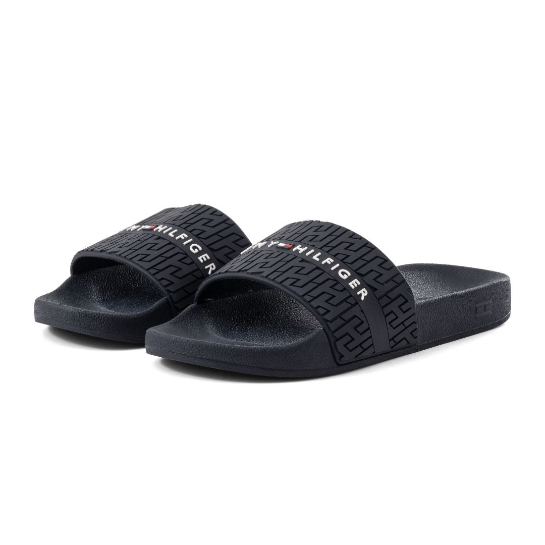 Tommy Hilfiger Dewts Logo Monogram Slides Men - BLK - Black / 40