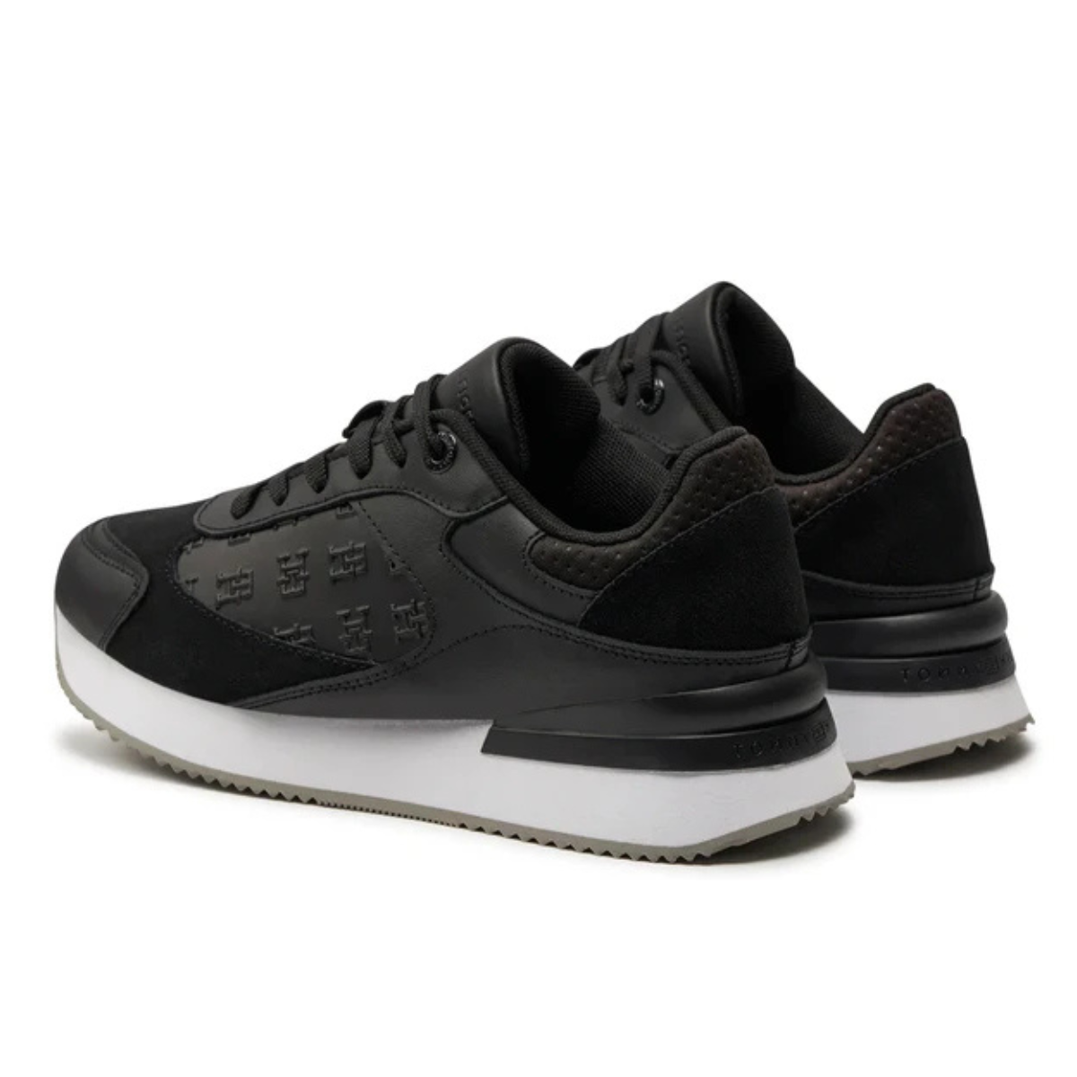 Tommy Hilfiger Elevated Leather Embossed Sneakers Women - BLK