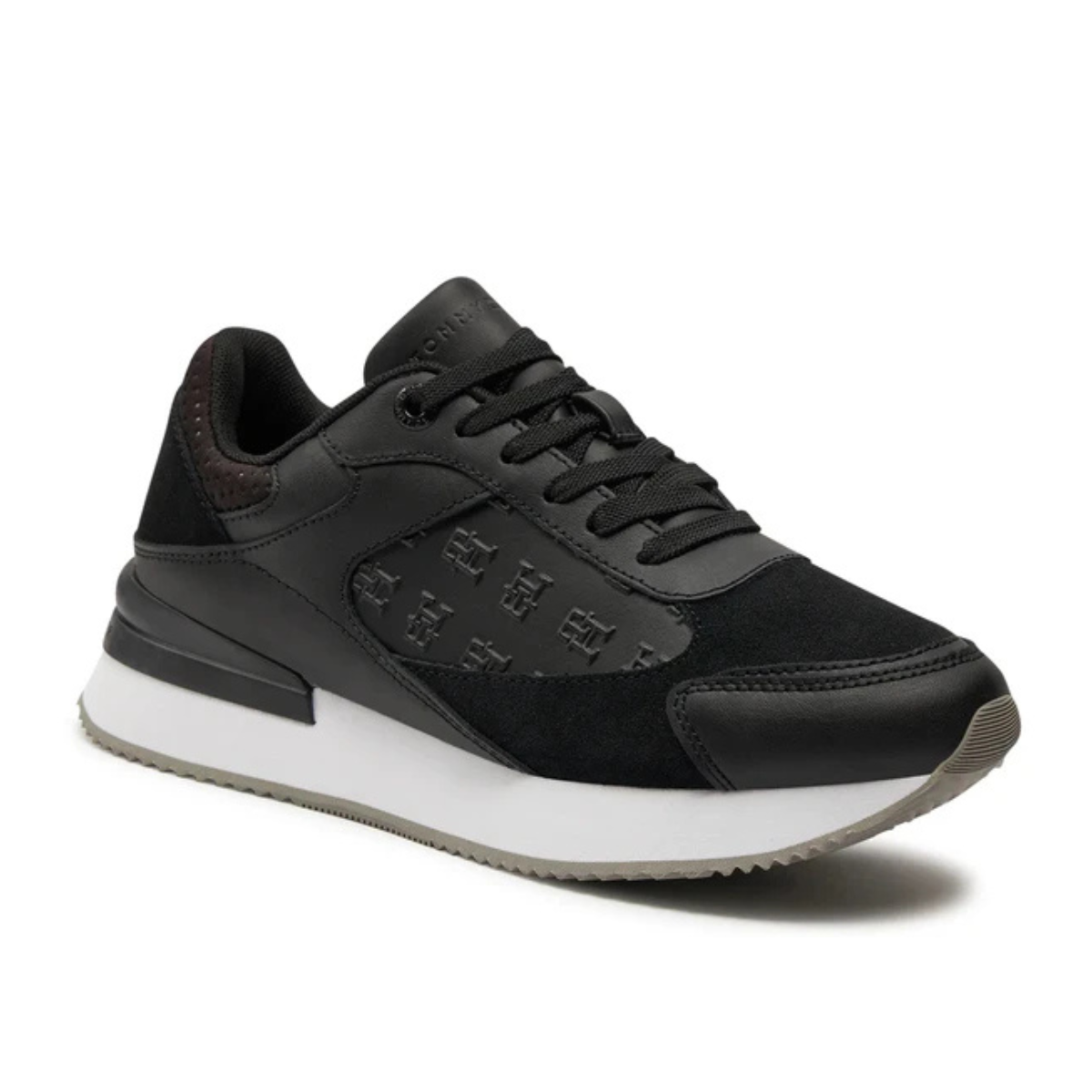 Tommy Hilfiger Elevated Leather Embossed Sneakers Women - BLK