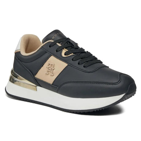 Tommy Hilfiger Elevated Metallic Heel Leather Runner Trainers Women - BLK