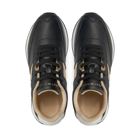 Tommy Hilfiger Elevated Metallic Heel Leather Runner Trainers Women - BLK