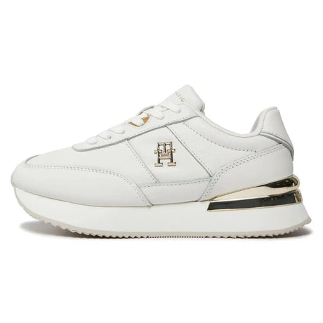 Tommy Hilfiger Elevated Metallic Heel Leather Runner Trainers Women - WHT