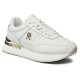 Tommy Hilfiger Elevated Metallic Heel Leather Runner Trainers Women - WHT