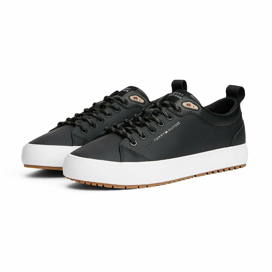 Tommy Hilfiger Fine-Cleat Leather Trainers Men FM0FM05625-BLK