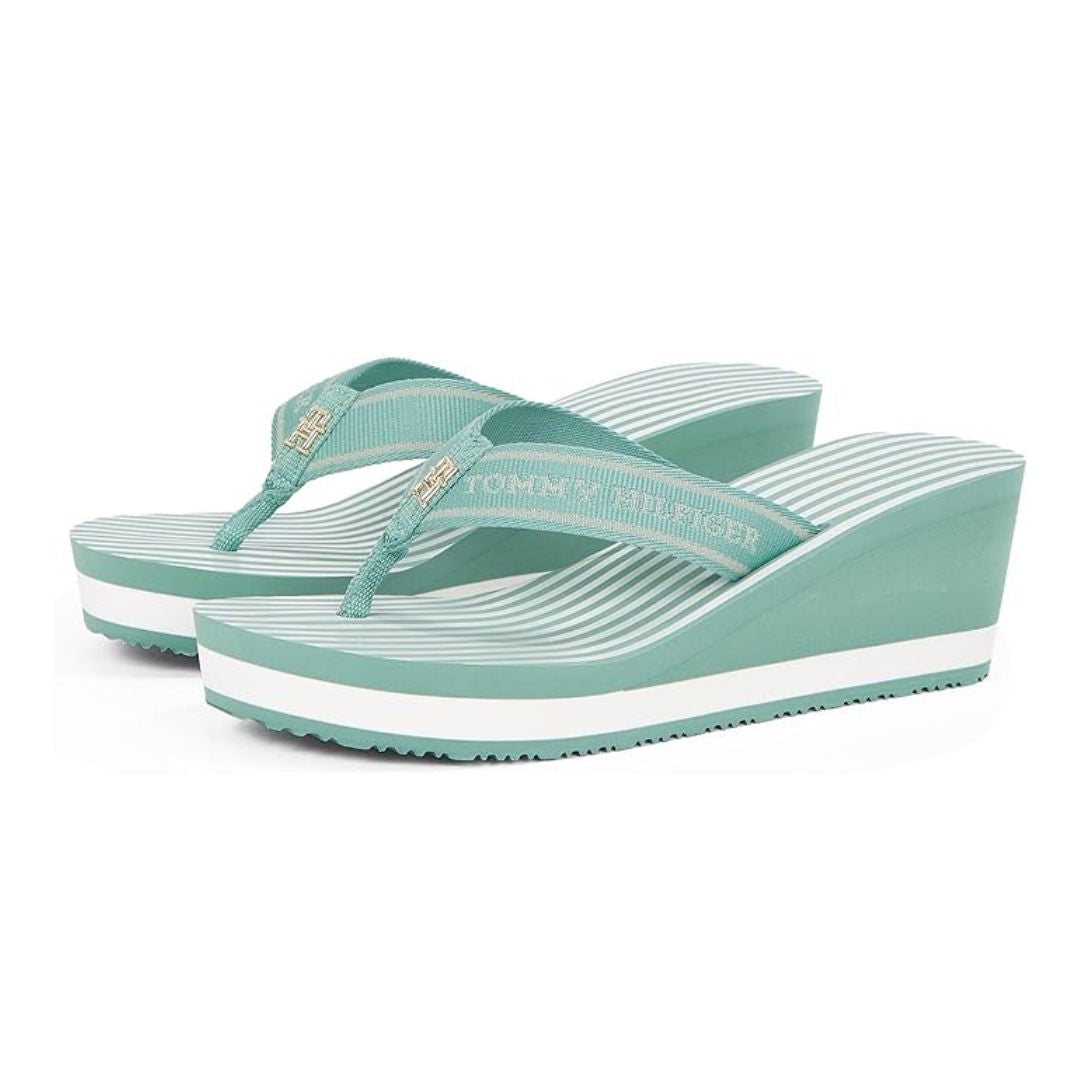 Tommy Hilfiger Flip Flops TH Stripes Wedge Beach Sandal FW0FW08521 GRN Green / 35