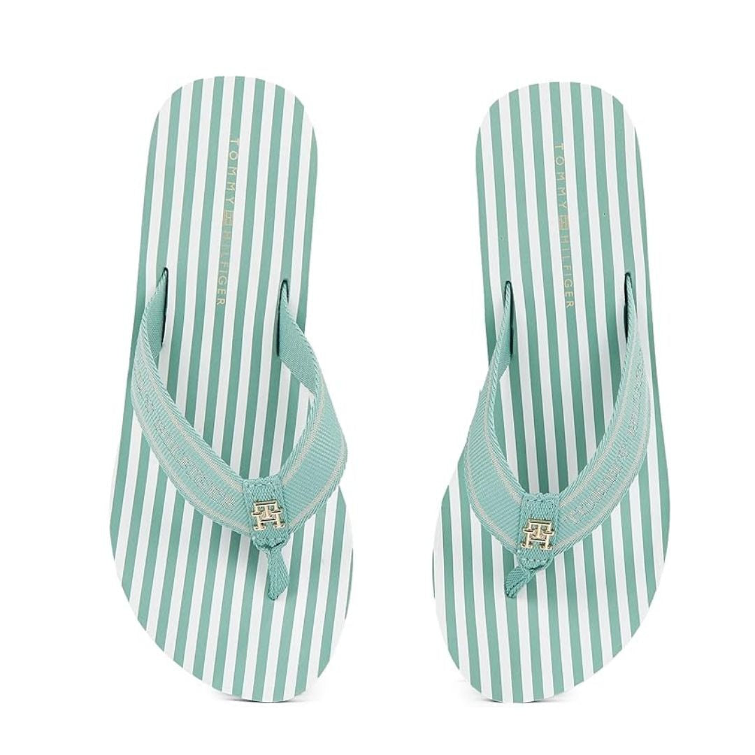 Tommy Hilfiger Flip Flops TH Stripes Wedge Beach Sandal FW0FW08521 GRN