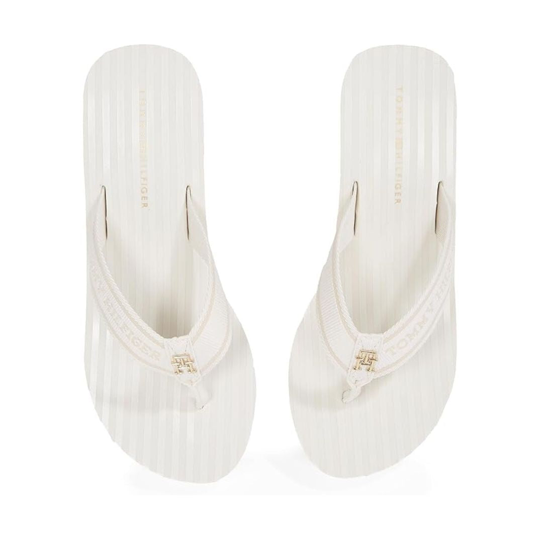 Tommy Hilfiger Flip Flops TH Stripes Wedge Beach Sandal FW0FW08521 WHT