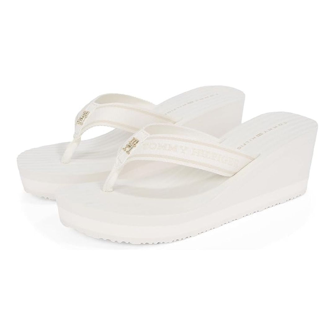 Tommy Hilfiger Flip Flops TH Stripes Wedge Beach Sandal FW0FW08521 WHT White / 35