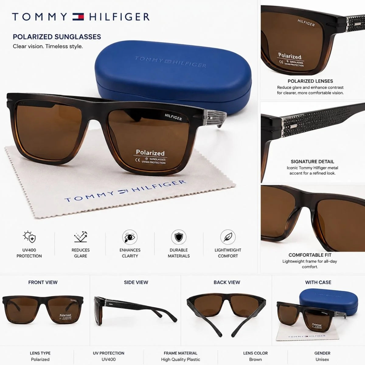 Tommy Hilfiger Gunner Rectangula Frame Sunglasses Unisex - BRN - Brown