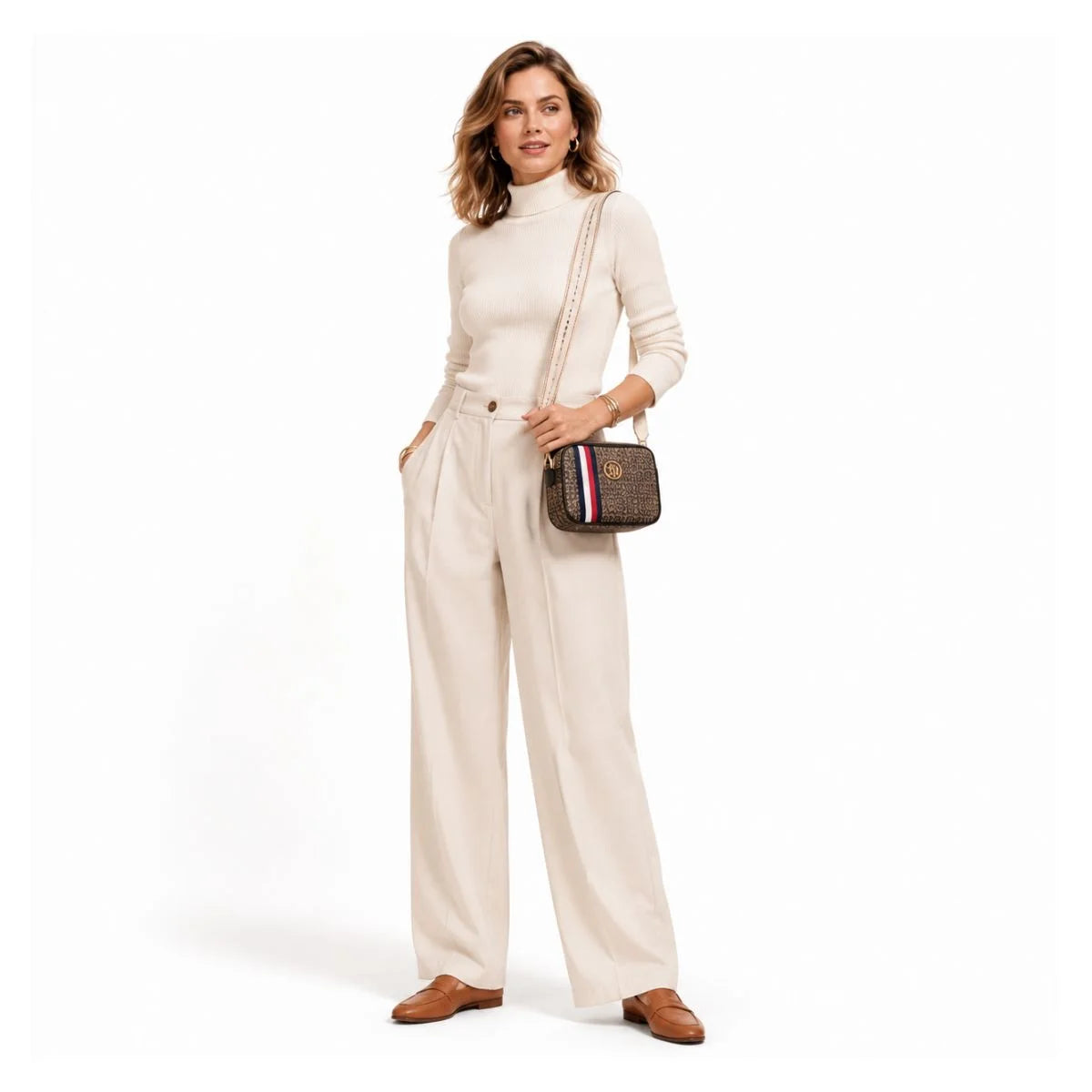 Tommy Hilfiger Iconic Monogram Camera Crossbody Bag - BEG - Beige