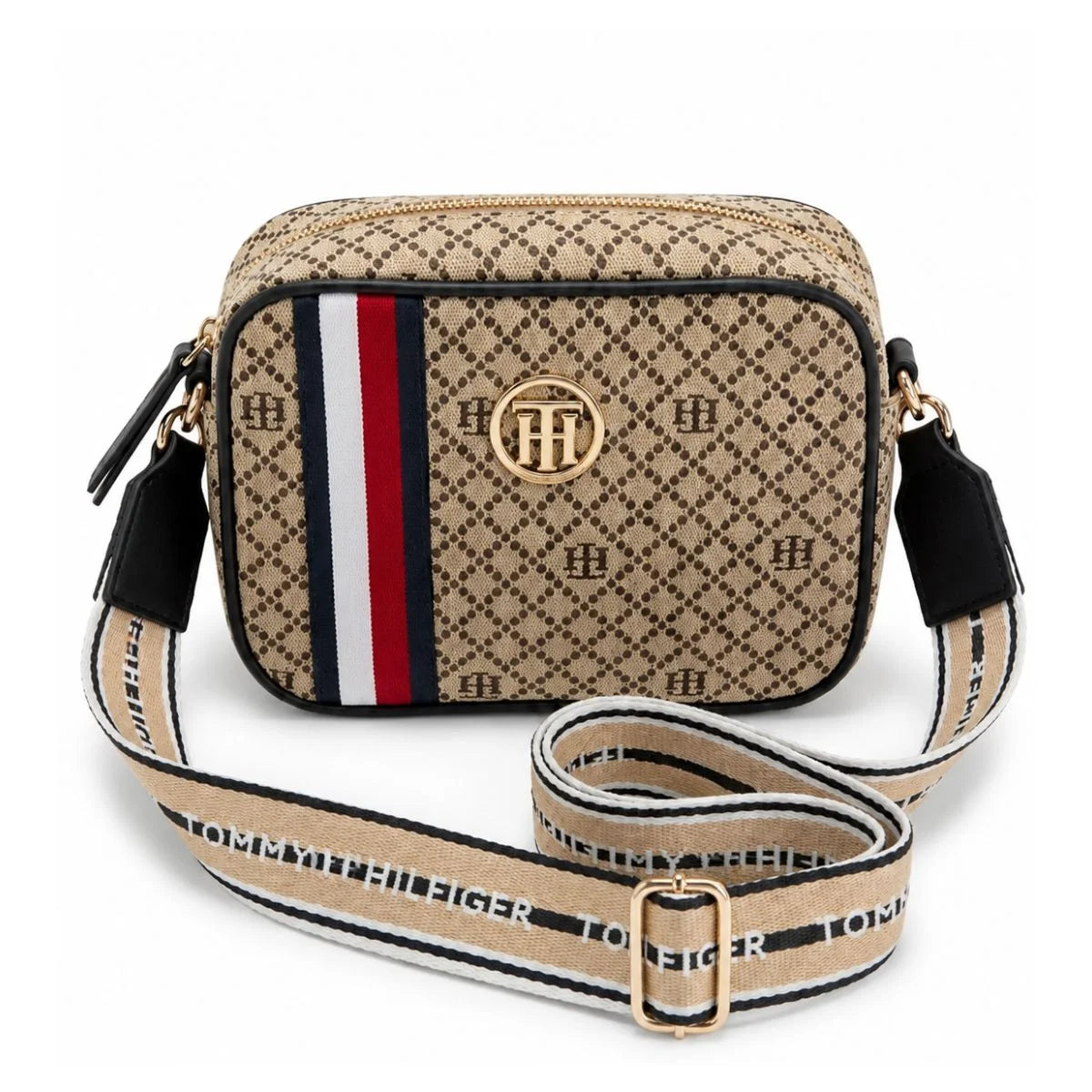 Tommy Hilfiger Iconic Monogram Camera Crossbody Bag - BEGNVY - Beige-Navy