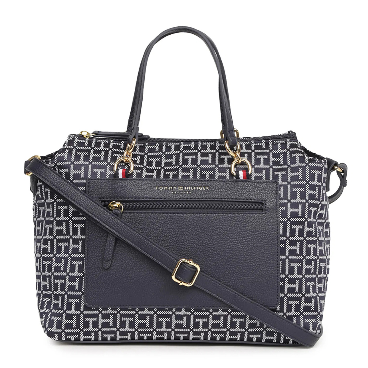 Tommy Hilfiger Jacquard Amelia Satchel Shoulder Bag women - BLKWHT - Black-White