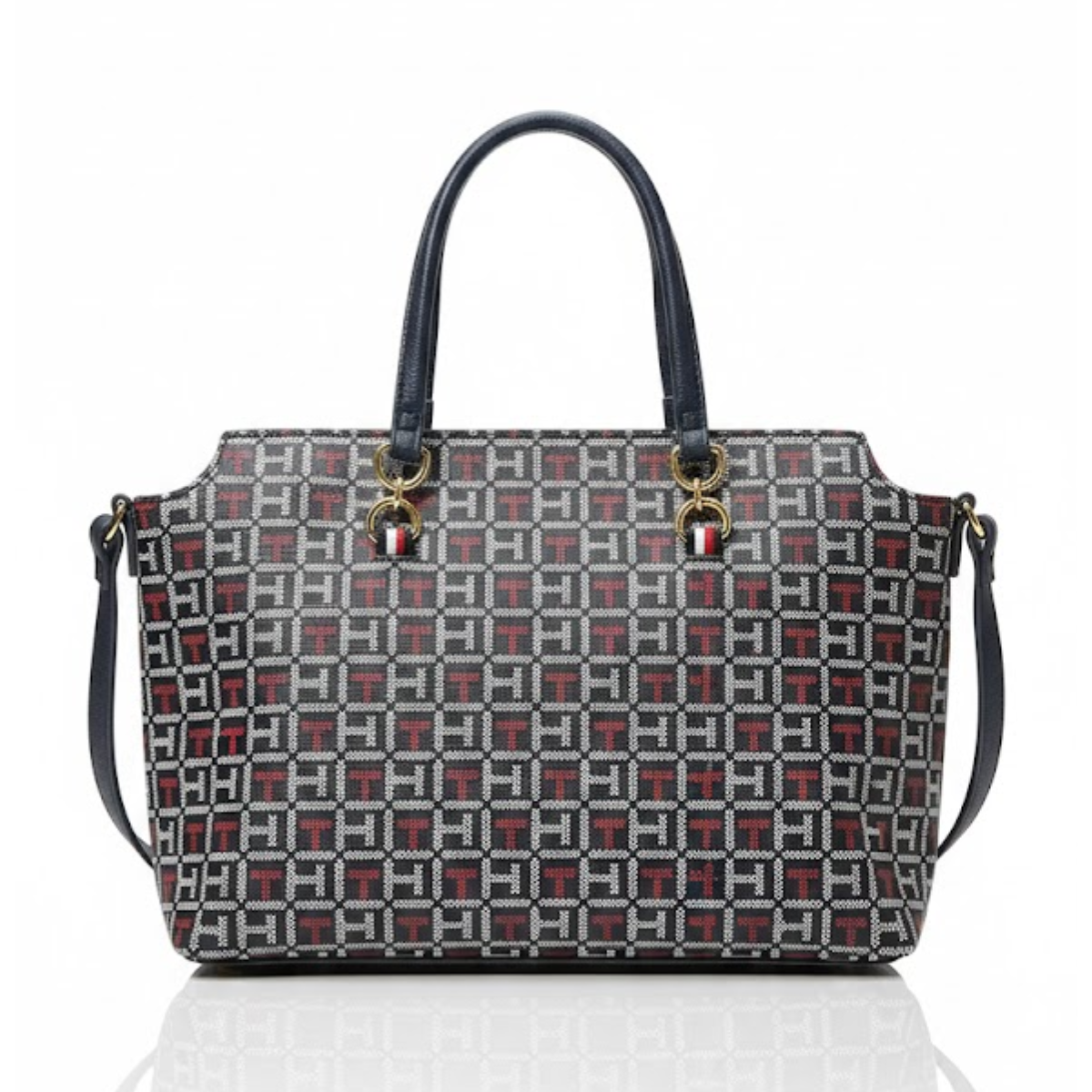 Tommy Hilfiger Jacquard Amelia Satchel Shoulder Bag women - NVYRED - Navy-Red