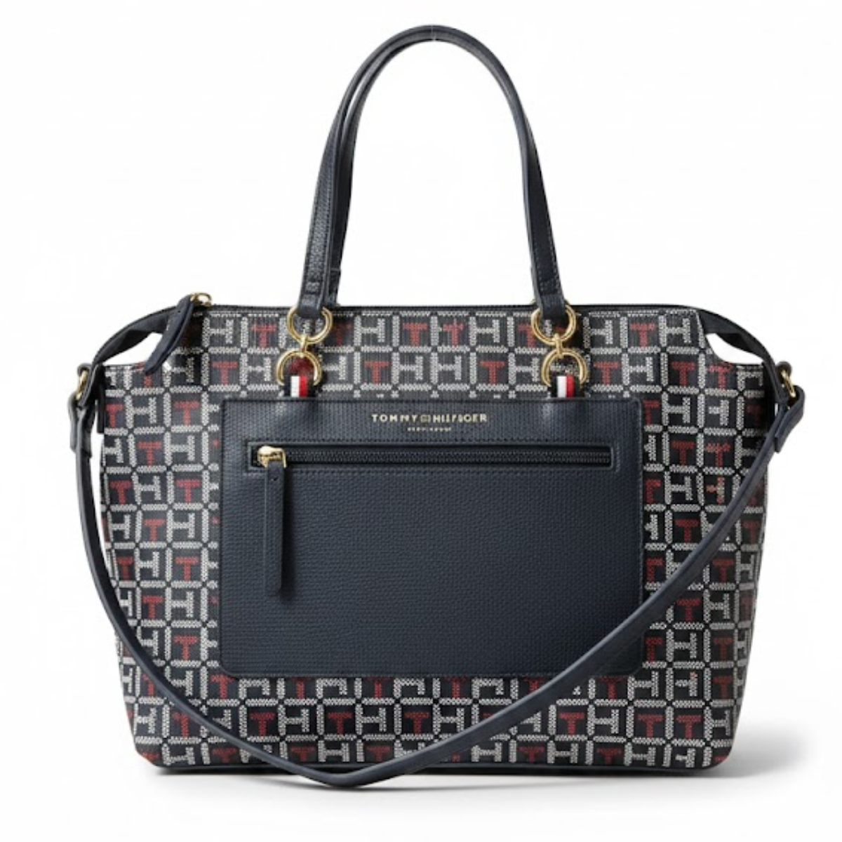 Tommy Hilfiger Jacquard Amelia Satchel Shoulder Bag women - NVYRED - Navy-Red