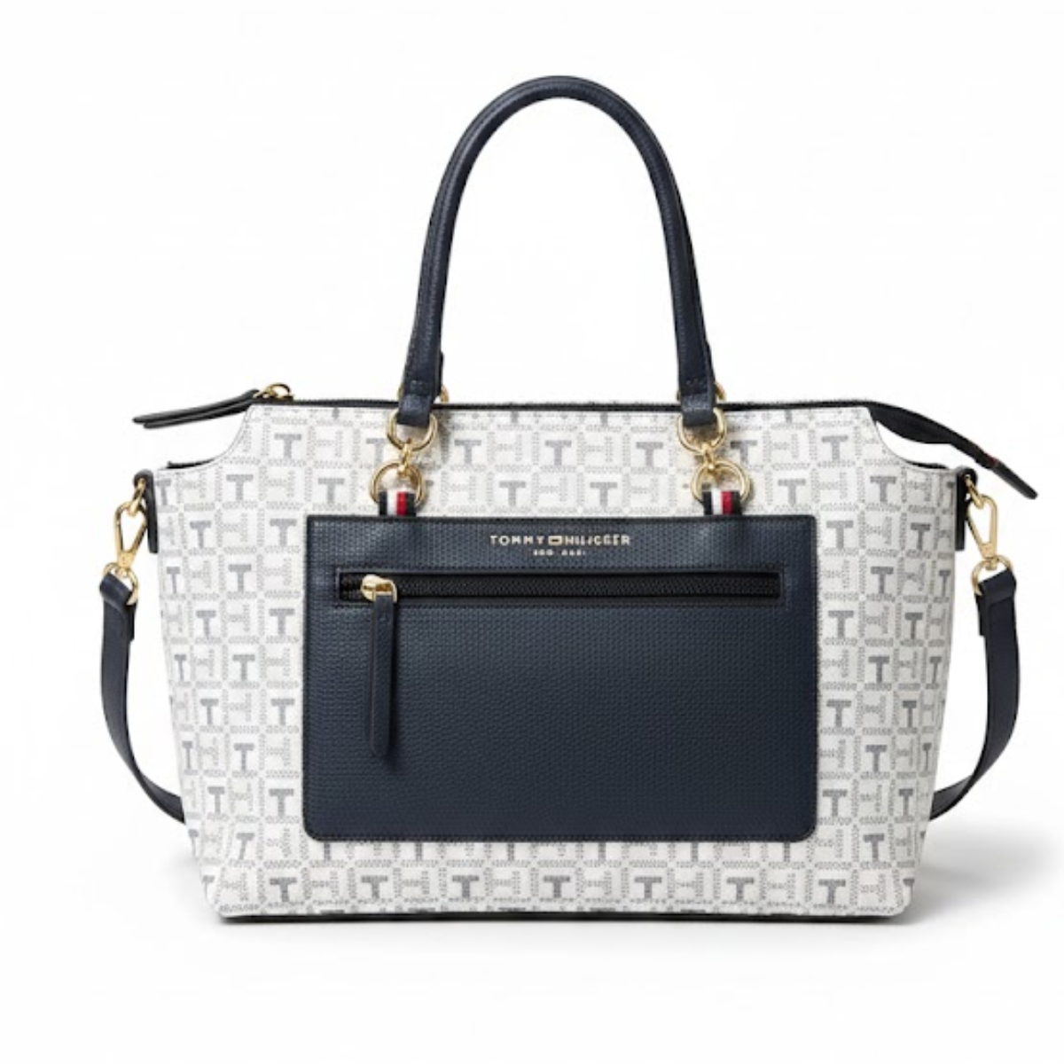 Tommy Hilfiger Jacquard Amelia Satchel Shoulder Bag women - NVYWHT - Nany-White