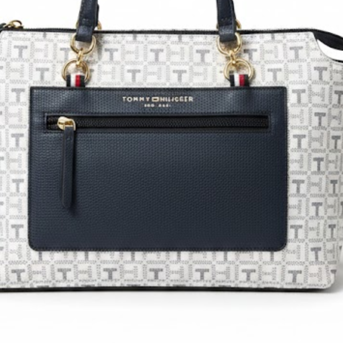 Tommy Hilfiger Jacquard Amelia Satchel Shoulder Bag women - NVYWHT - Nany-White