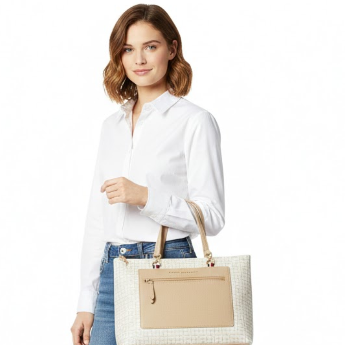 Tommy Hilfiger Jacquard Amelia Satchel Shoulder Bag women - TANWHT - Tan-White
