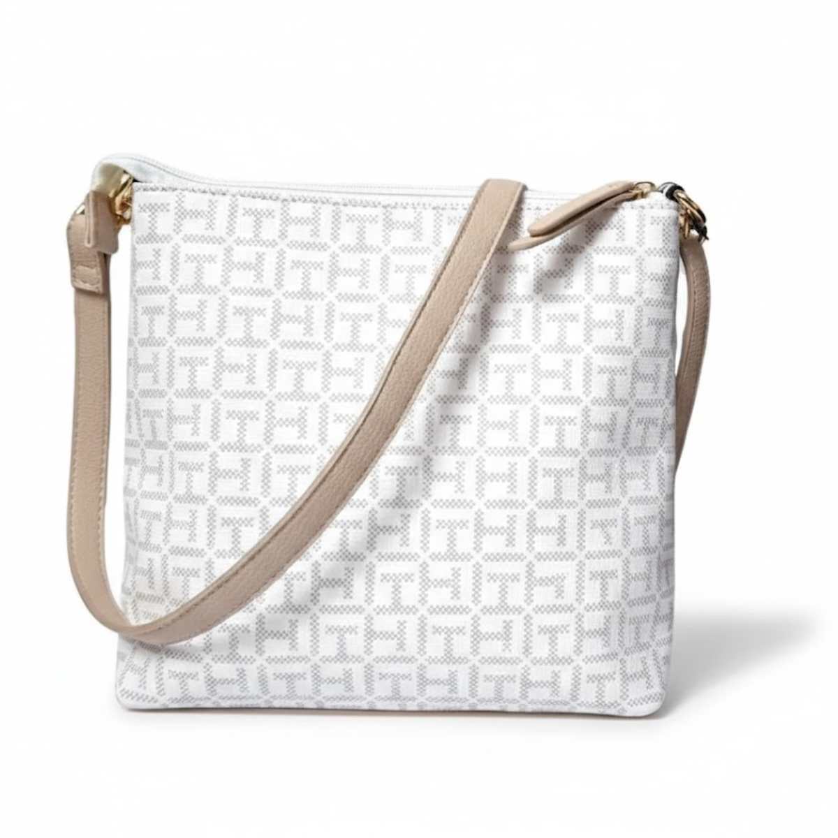 Tommy Hilfiger Jacquard Amelia Small Satchel Crossbody Bag - BEGWHT - Beige-White