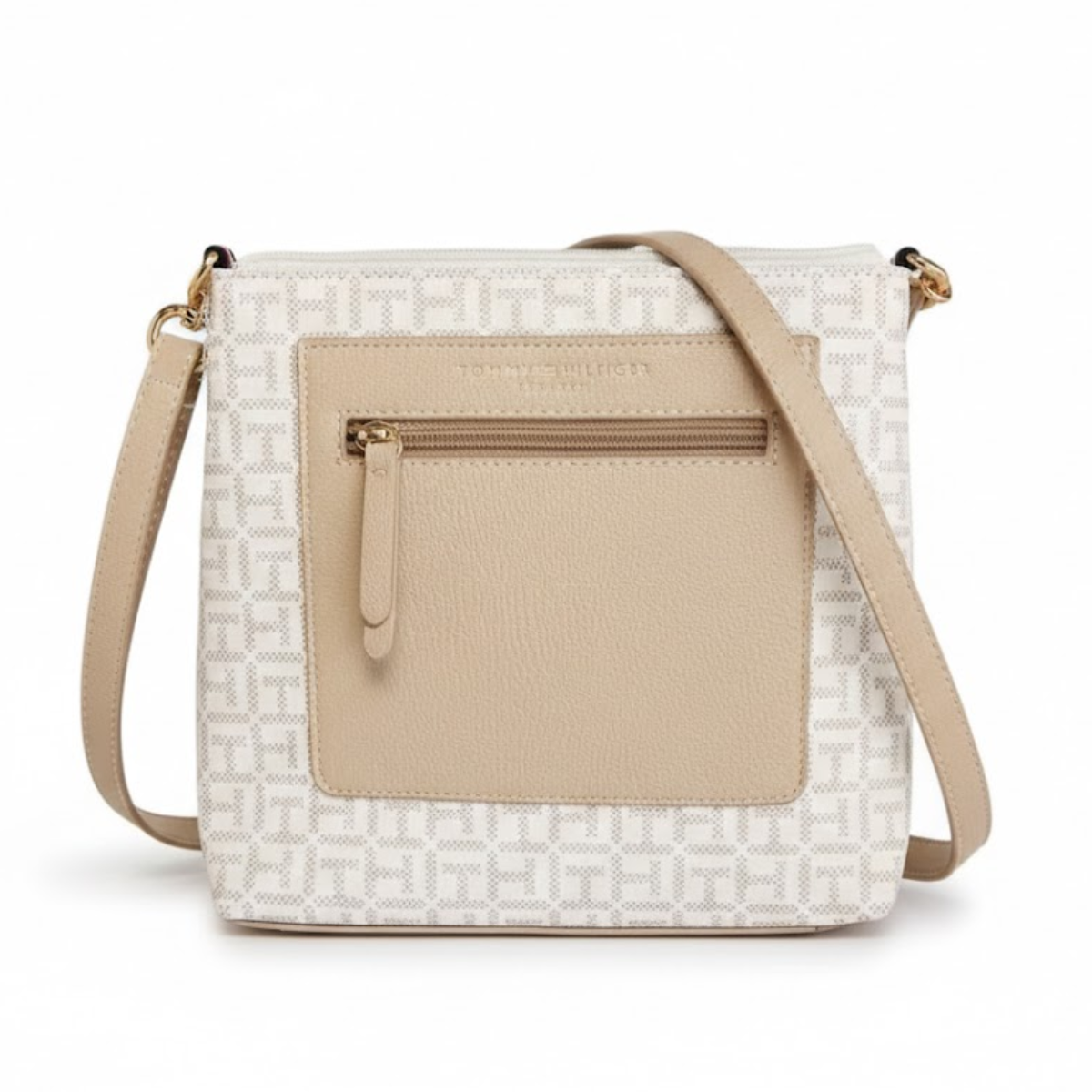 Tommy Hilfiger Jacquard Amelia Small Satchel Crossbody Bag - BEGWHT - Beige-White