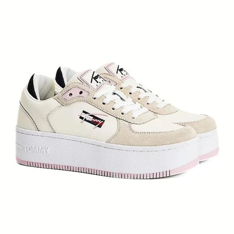 Tommy Hilfiger Jeans Iconic Flatform Cupsole Trainers Women’s - OFFWHTPNK - Off White/ Pink / 37 / M