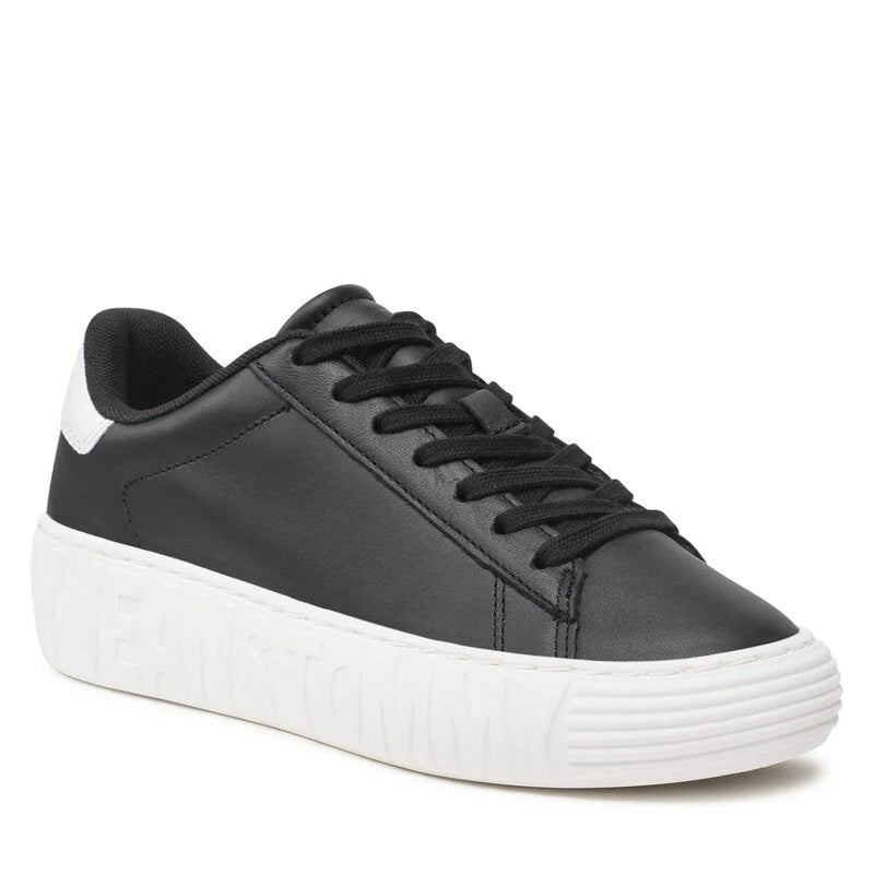 Tommy Hilfiger Jeans New Cupsole Leather Sneaker Women - BLK - Black / 39 - Shoes