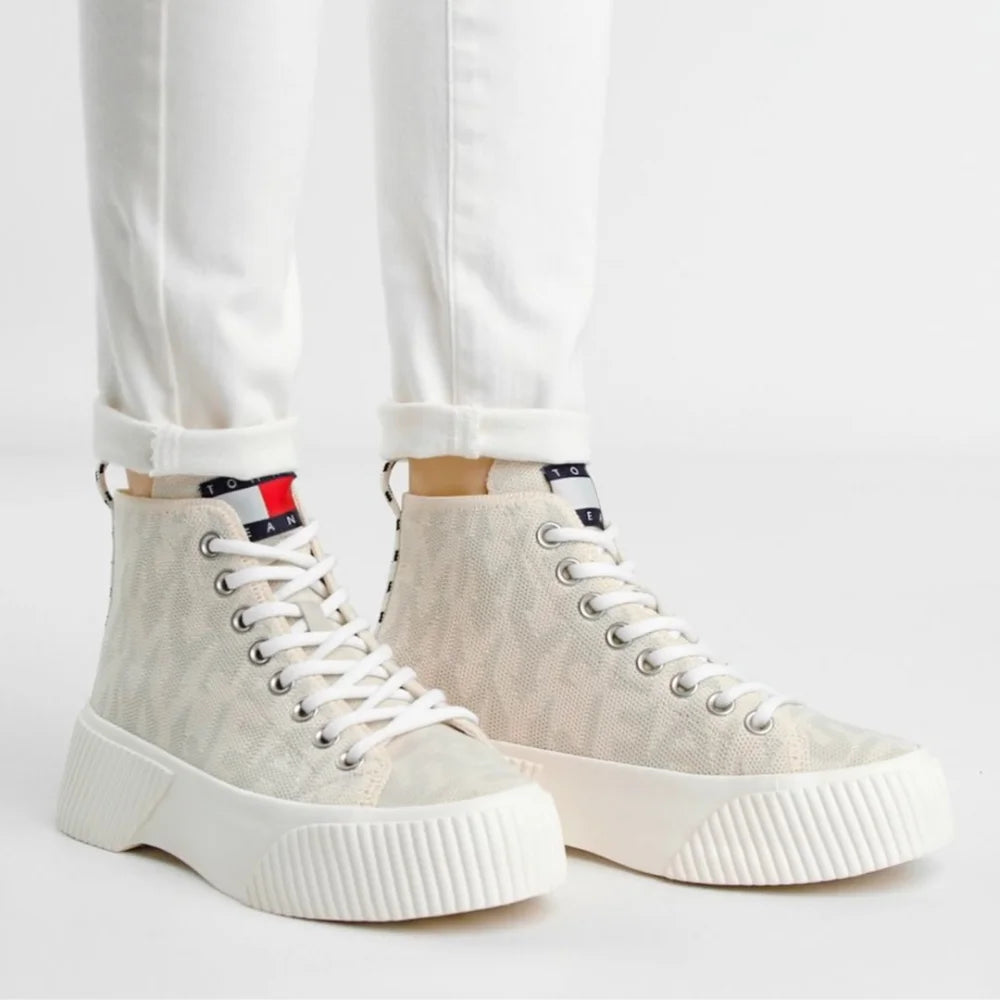 Tommy Hilfiger Jeans VULC Knitted MC Sneakers Women - BEG - Shoes