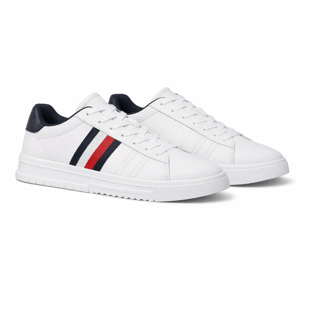 Tommy Hilfiger Leather Signature Tape Cupsole Trainers FM0FM04706-WHT
