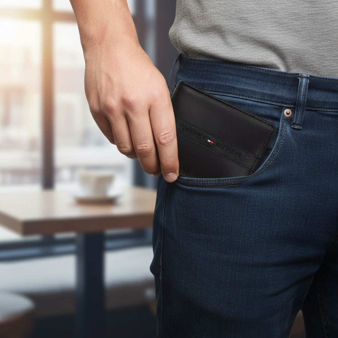 Tommy Hilfiger Leather Slim Bifold With Coin Pocket Wallet Men - BLK - Black