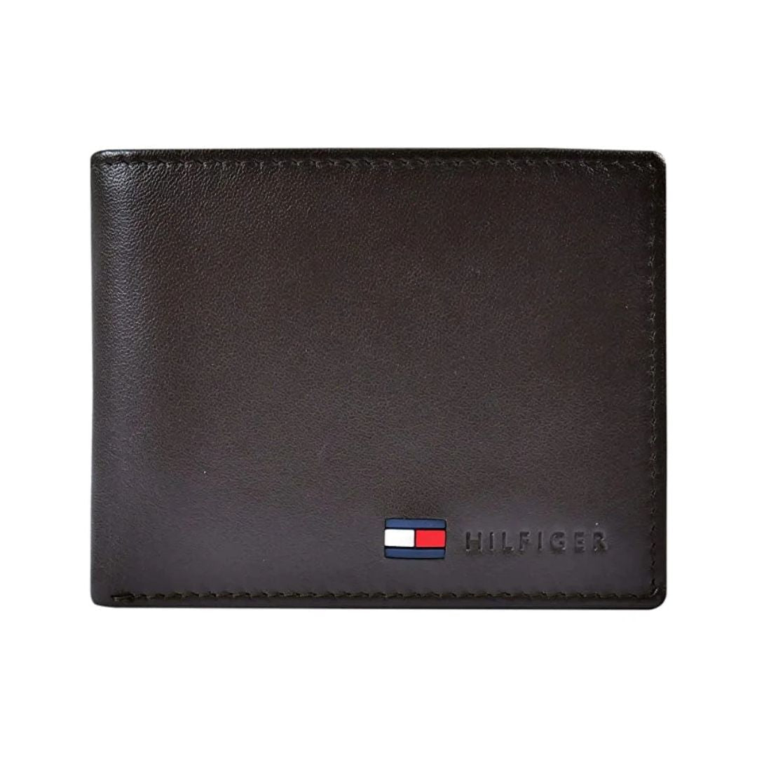 Tommy Hilfiger Leather Wallet Bifold Hybrid Flip Pocket Men - BRN - Brown