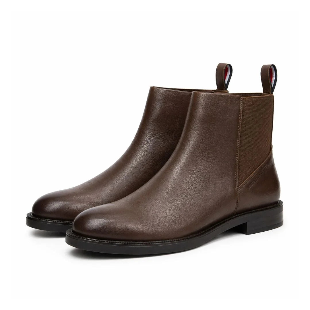 Tommy Hilfiger Leather Warm Lined Zip-Up Chelsea Boots Men - BRN - Brown / 40
