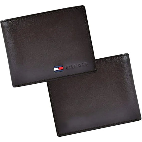 Tommy Hilfiger Men’s Leather Wallet Bifold Hybrid Flip Pocket Brown - Brown - Accessories