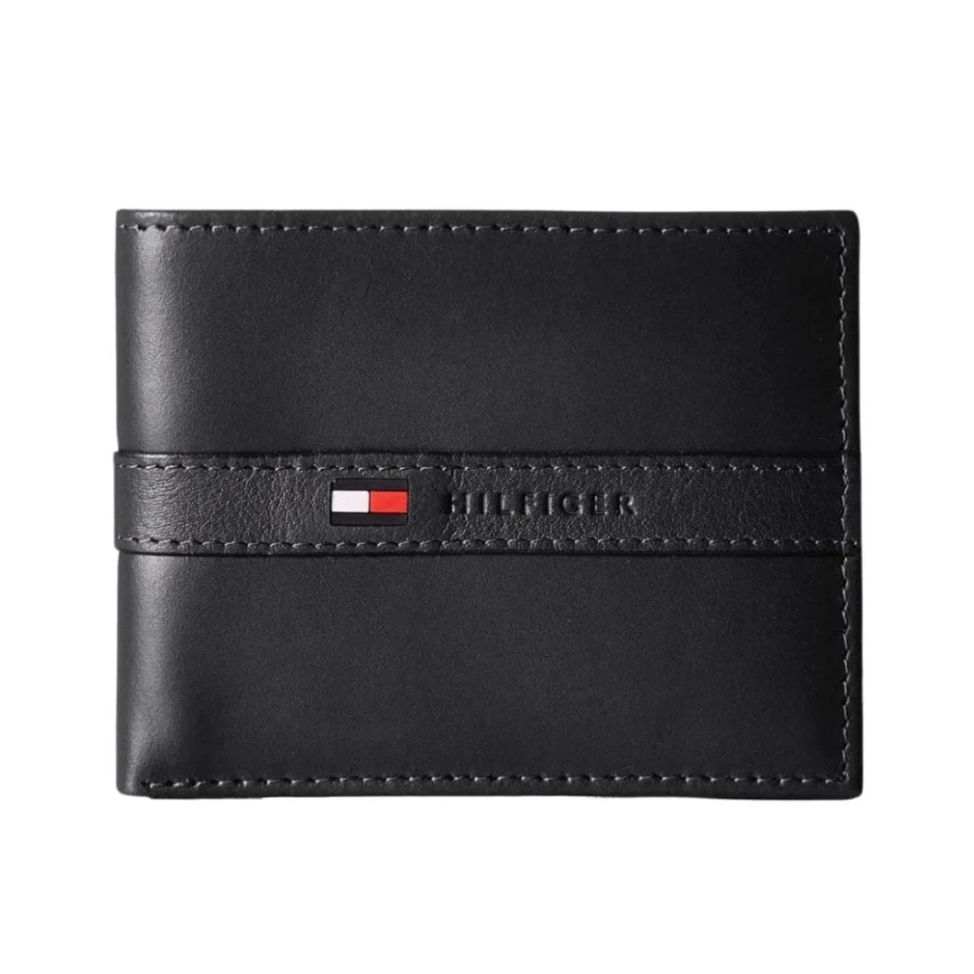 Tommy Hilfiger Men’s Leather Wallet Slim Bifold Black - Black