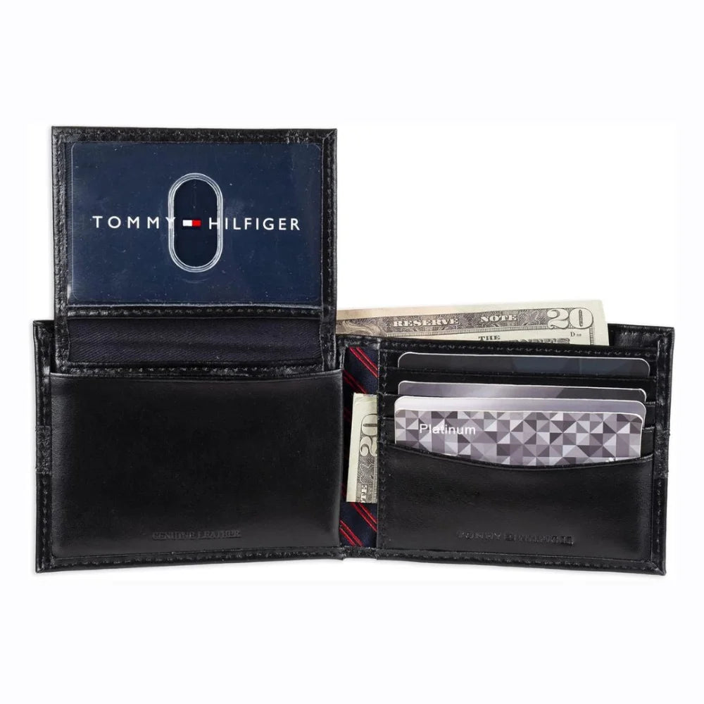Tommy Hilfiger Men’s Leather Wallet Slim Bifold Black - Black - Accessories