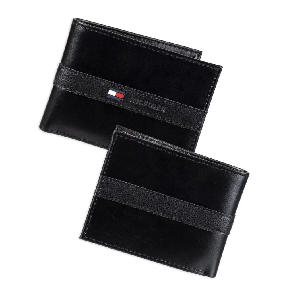 Tommy Hilfiger Men’s Leather Wallet Slim Bifold Black - Black - Accessories