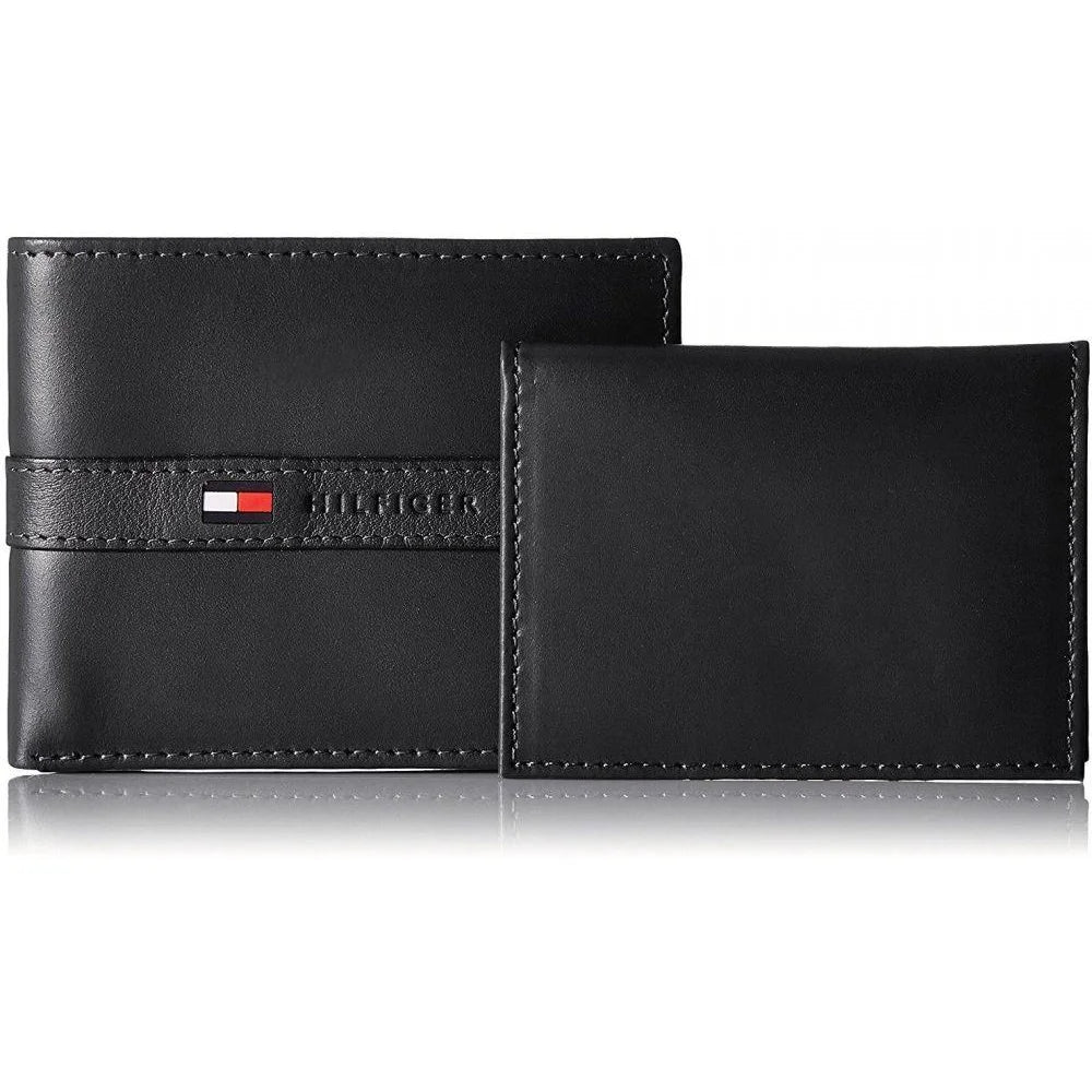 Tommy Hilfiger Men’s Leather Wallet Slim Bifold Black - Black - Accessories