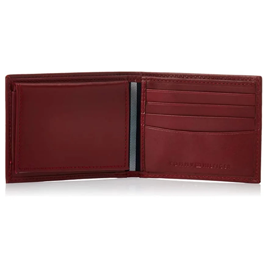Tommy Hilfiger Men’s Leather Wallet Slim Bifold Deep Red - Deep Red - Accessories