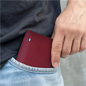 Tommy Hilfiger Men’s Leather Wallet Slim Bifold Deep Red - Deep Red - Accessories