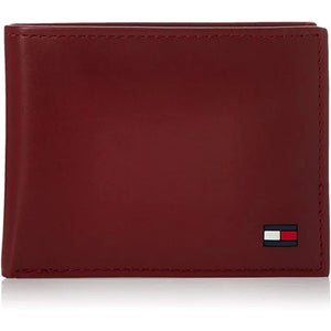 Tommy Hilfiger Men’s Leather Wallet Slim Bifold Deep Red - Deep Red - Accessories
