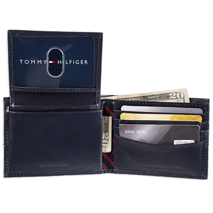Tommy Hilfiger Men’s Leather Wallet Slim Bifold Navy - Navy - Accessories