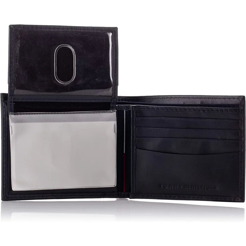 Tommy Hilfiger Men’s Leather Wallet Slim Bifold Navy - Navy - Accessories