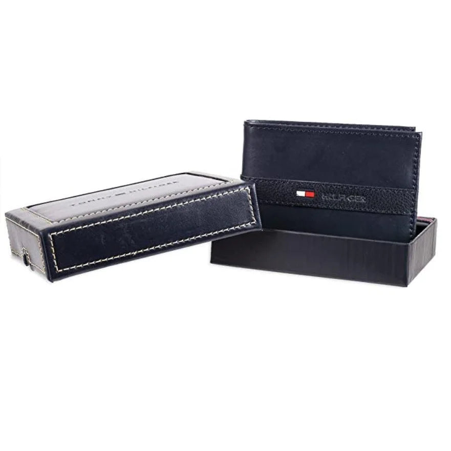 Tommy Hilfiger Men’s Leather Wallet Slim Bifold Navy - Navy - Accessories