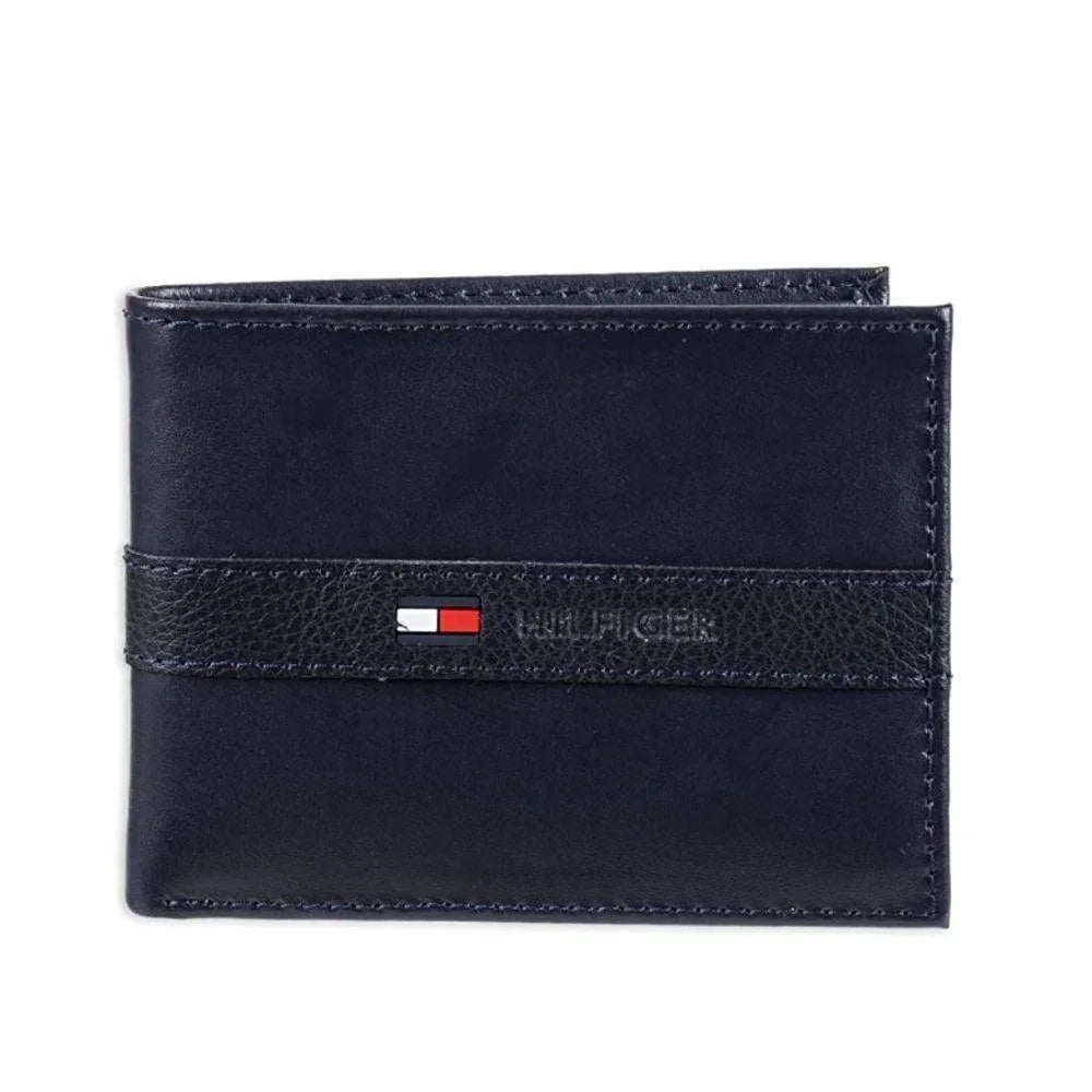 Tommy Hilfiger Men’s Leather Wallet Slim Bifold Navy - Navy - Accessories