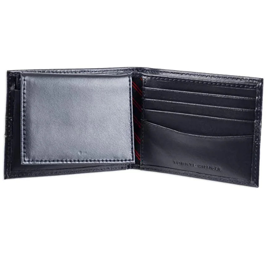 Tommy Hilfiger Men’s Leather Wallet Slim Bifold Navy - Navy - Accessories