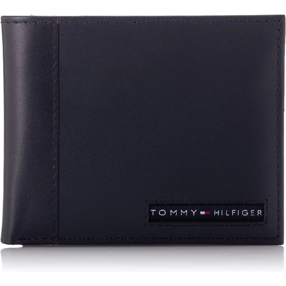 Tommy Hilfiger Men’s Leather Wallet Slim Bifold Navy - Navy - Accessories