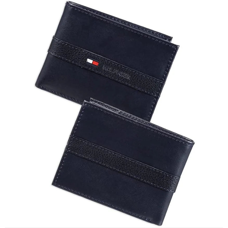 Tommy Hilfiger Men’s Leather Wallet Slim Bifold Navy - Navy - Accessories