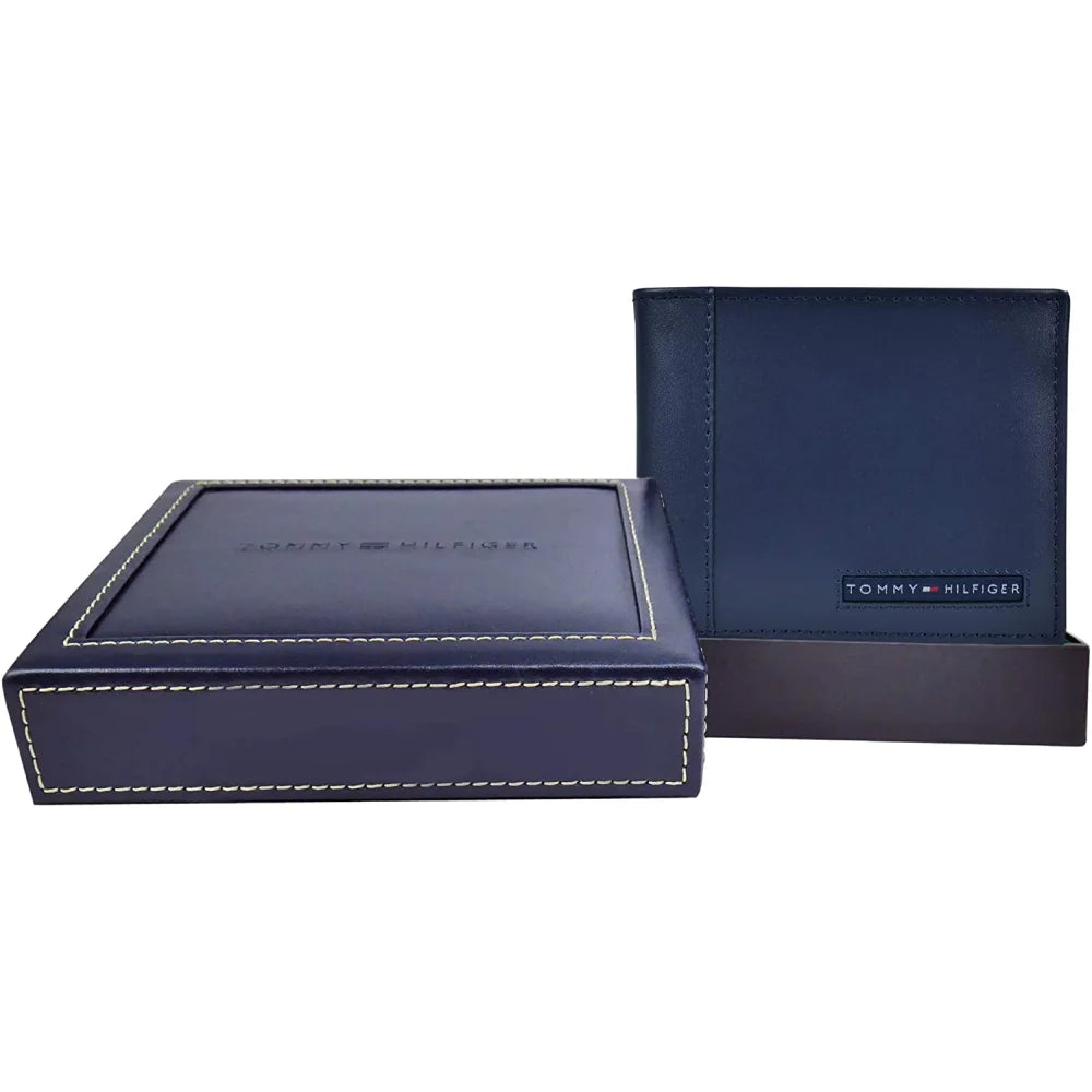 Tommy Hilfiger Men’s Leather Wallet Slim Bifold Navy - Navy - Accessories