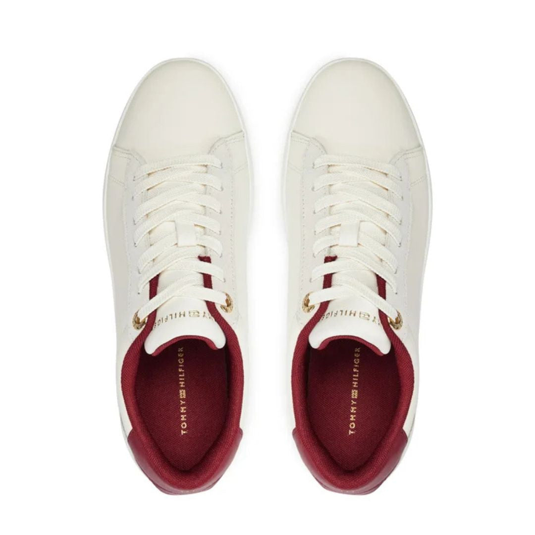 Tommy Hilfiger Metallic Leather Court Trainers FW0FW08123-WHTRED