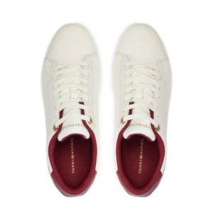 Tommy Hilfiger Metallic Leather Court Trainers FW0FW08123-WHTRED