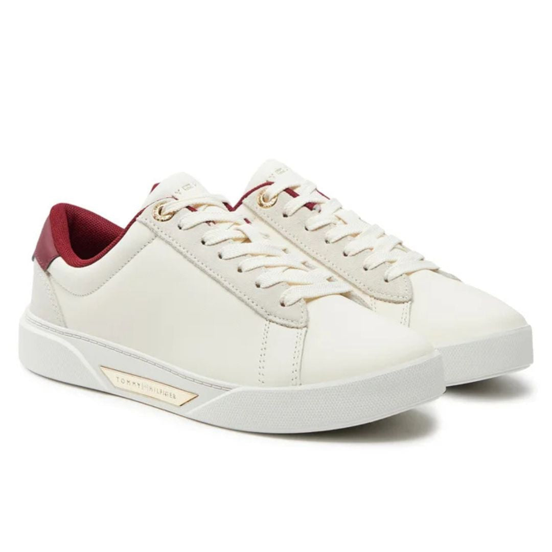 Tommy Hilfiger Metallic Leather Court Trainers FW0FW08123-WHTRED